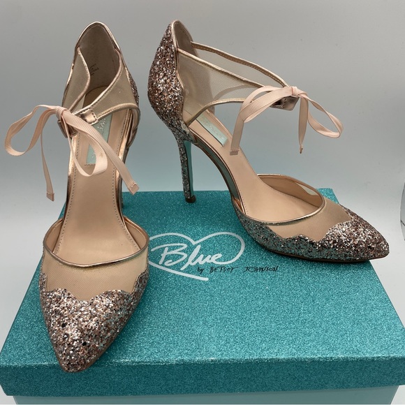 Blue By BetseyJohnson SB Stela Champagne Glitter Heels Sz8.5 WeddingPageantProm - Picture 1 of 9